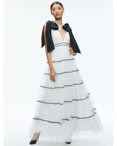 Alice + Olivia Jessalyn Bow Strap Tiered Maxi Gown - White