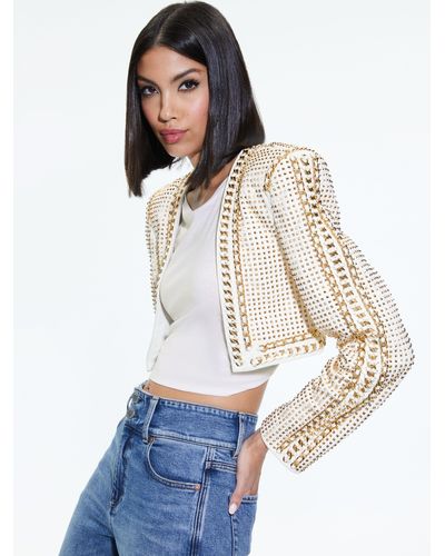 Alice + Olivia Maira Cropped Jacket With Chain Trim - White