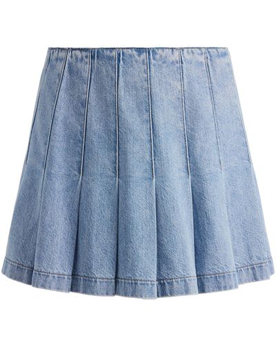 Alice + Olivia Carter Pleated Denim Mini Skirt - Blue