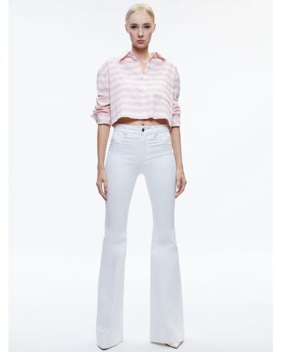 Alice + Olivia Finely Cropped Oversized Button Down Shirt - White