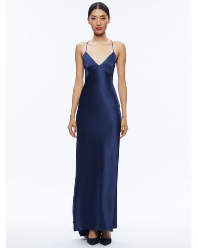 Alice + Olivia Montana Lace Up Back Maxi Gown - Blue