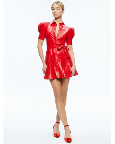 Alice + Olivia Lurlene Short Sleeve Vegan Leather Mini Dress - Red