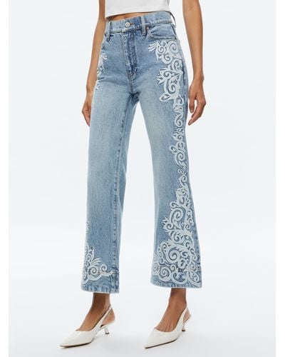 Alice + Olivia Beautiful Embroidered Cropped Bell Jean - Blue