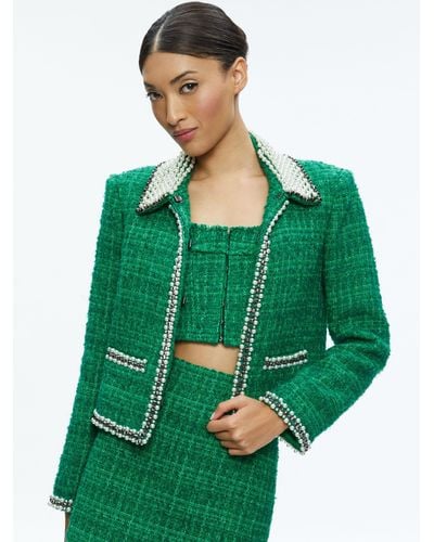 Alice + Olivia Kidman Pearl Embellished Collared Jacket - Green