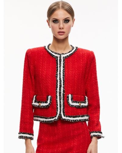 Alice + Olivia Landon Tweed Cropped Jacket - Red