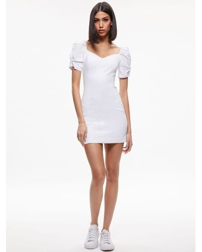 Alice + Olivia Mimi Puff Sleeve Denim Mini Dress - White
