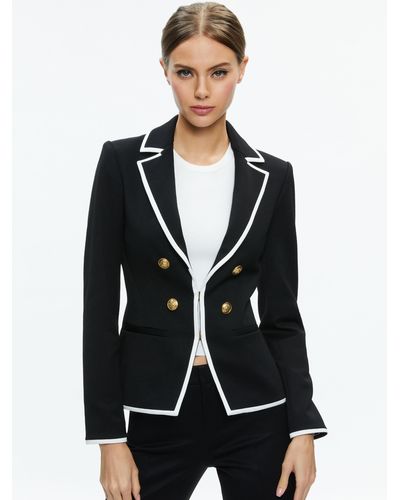 Alice + Olivia Mya Contrast Piping Fitted Blazer - Black