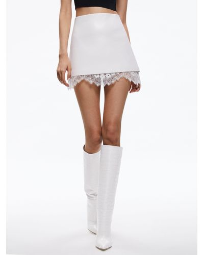 Alice + Olivia Rubi Vegan Leather Lace Trim Mini Skirt - White