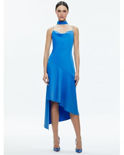 Alice + Olivia Harmony Asymmetrical Slip Scarf Dress - Blue