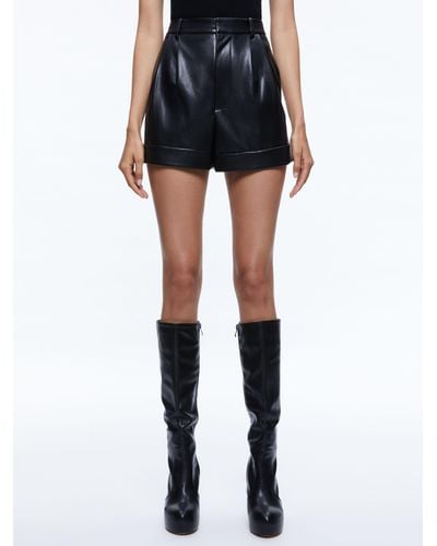 Alice + Olivia Conry Vegan Leather Pleated Cuff Short - Black
