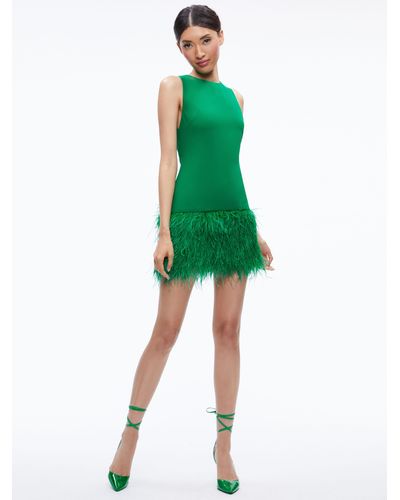 Alice + Olivia Coley Feather Trim Mini Dress - Green