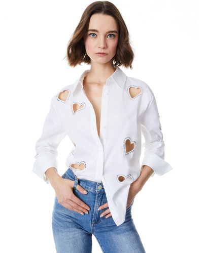 Alice + Olivia Finely Heart Embellished Button Down - White