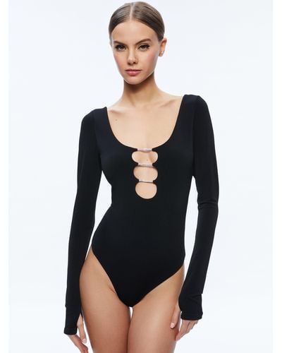 Alice + Olivia Emilia Spaghetti Strap Bodysuit in Black