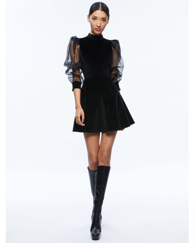 Alice + Olivia Paulette Mock Neck Puff Sleeve Mini Dress - Black