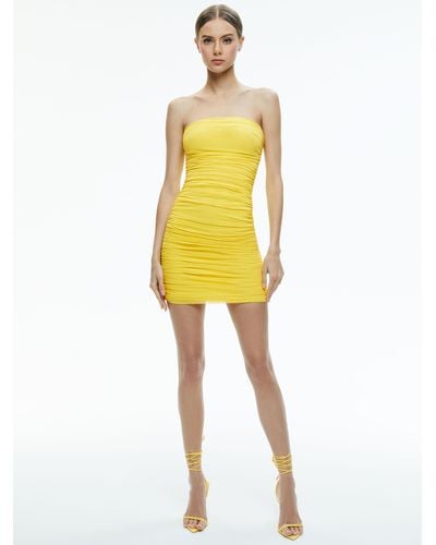 Alice + Olivia Cruz Ruched Strapless Mini Dress - Yellow