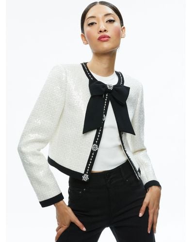 Alice + Olivia Gwyneth Embellished Cropped Bow Jacket - White