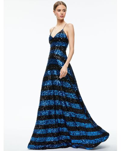 Alice + Olivia Domenica Sequin Gown Dress - Blue