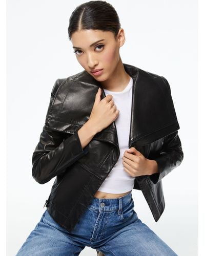 Alice + Olivia Nita Leather Drape Front Jacket - Black