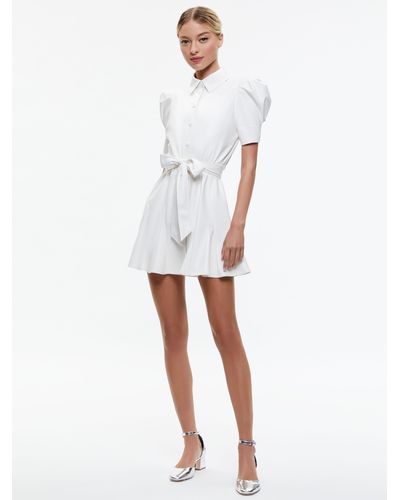 Alice + Olivia Lurlene Short Sleeve Vegan Leather Mini Dress - White