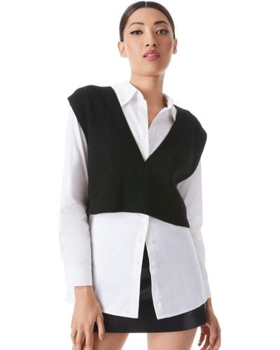 Alice + Olivia Orly Sweater Vest Combination Top - Black