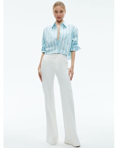 Alice + Olivia Finely Cropped Oversized Button Down Shirt - Blue