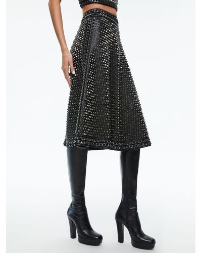 Alice + Olivia Sosie Studded Leather Midi Skirt - Black