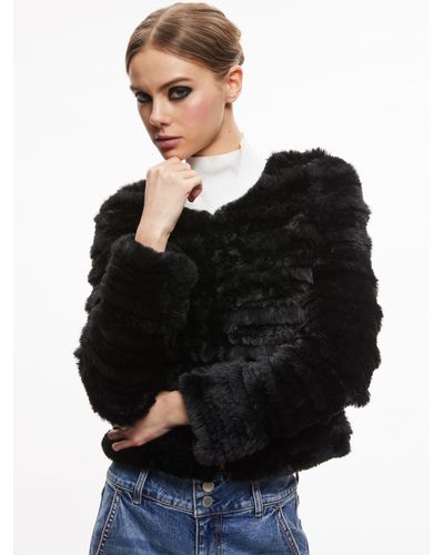 Alice + Olivia Fawn Faux Fur Textured Jacket - Black