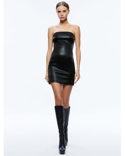Alice + Olivia Kelly Strapless Vegan Leather Mini Dress - Black