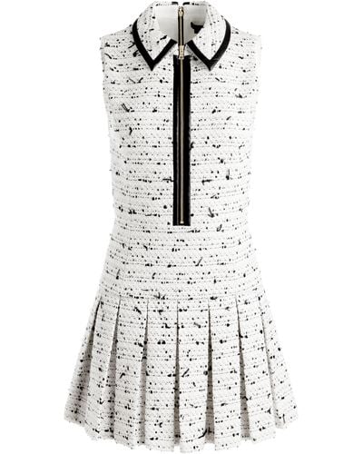 Alice + Olivia Ellis Tweed Box Pleat Dress - White