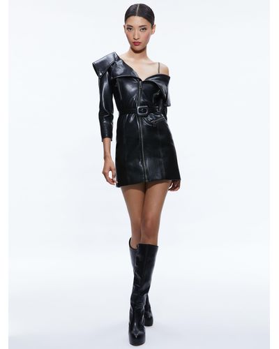 Alice + Olivia Miara Vegan Leather Moto Dress - Black
