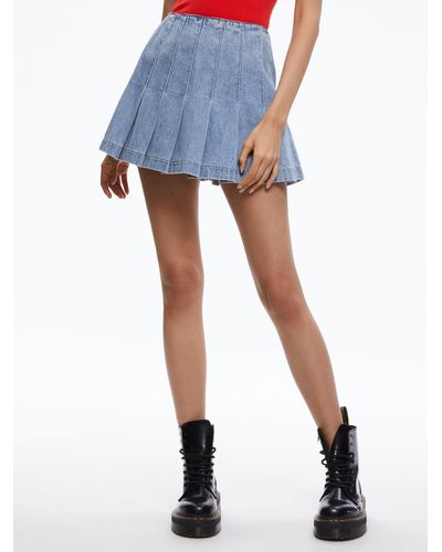 Alice + Olivia Carter Pleated Denim Mini Skirt - Blue