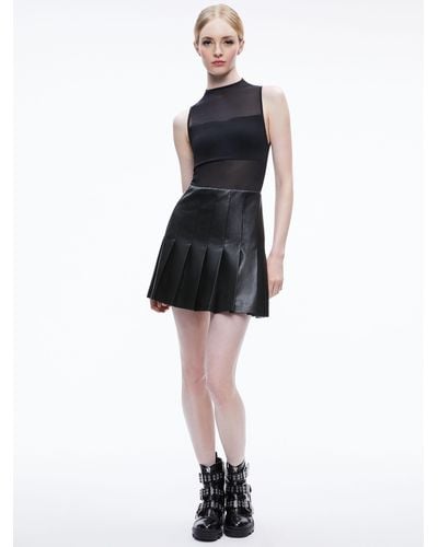 Alice + Olivia Chara Vegan Leather Pleated Mini Dress - Black