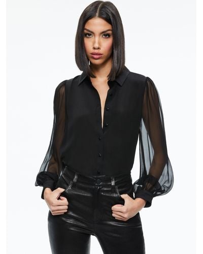 Alice + Olivia Roanne Blouson Sleeve Button Down - Black