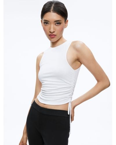 Alice + Olivia Chrissy Crewneck Ruched Crop Top - White