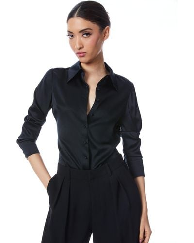Alice + Olivia Willa Fitted Placket Top - Black