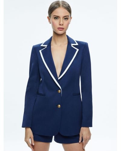 Alice + Olivia Breann Long Fitted Two Button Blazer - Blue