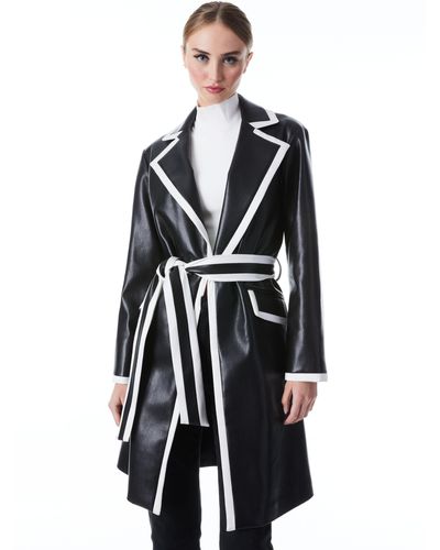 Alice + Olivia Sabra Combination Vegan Leather Trench Coat - Black