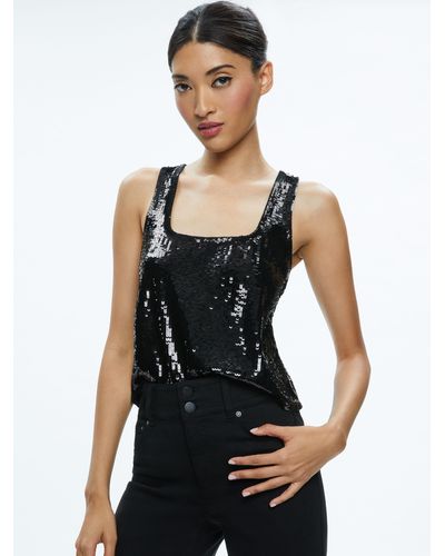 Alice + Olivia Avril Sequin Boxy Tank - Black