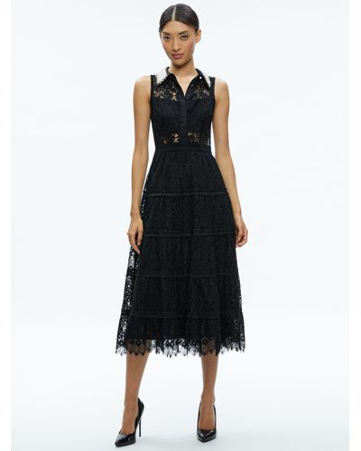 Alice + Olivia Anaya Embellished Collar Lace Midi Dress - Black