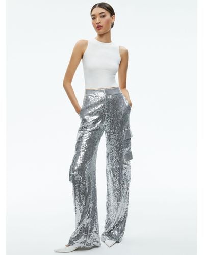 Alice + Olivia Hayes Sequined Wide Leg Cargo Pants - Blue