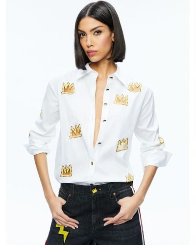 Alice + Olivia A+o X Basquiat Finely Embellished Button Down - White