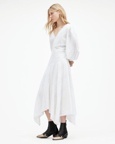 AllSaints Aviana V-neck Broderie Maxi Dress, - White