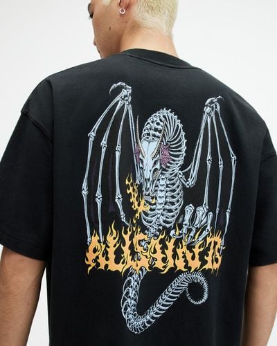 AllSaints Dragon Skull Printed Oversized T-shirt - Black