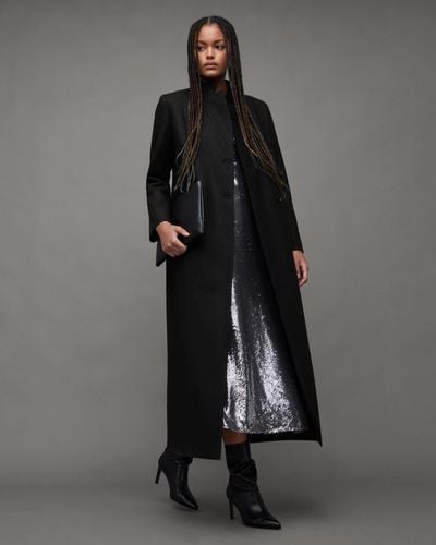AllSaints Sonnie Wool Cashmere Blend Long Coat, - Black