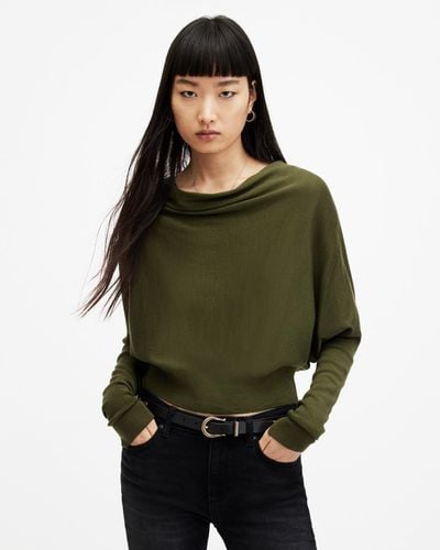 AllSaints Ridley Cropped Merino Wool Jumper - Green