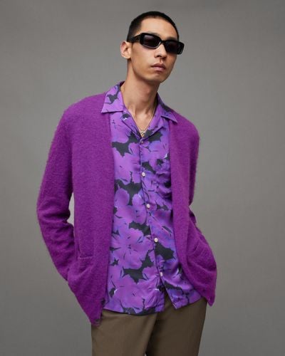AllSaints Kennedy V-neck Brushed Cardigan - Purple
