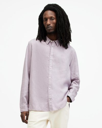AllSaints Laguna Linen Blend Shirt, - Purple