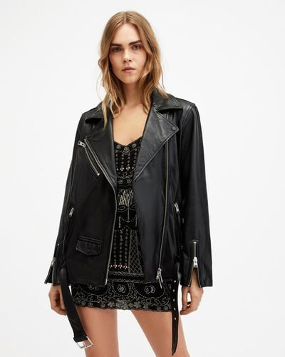 AllSaints Leather Billie Oversized Biker Jacket - Black