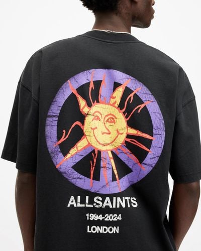 AllSaints Orbs Oversized Graphic Print T-shirt, - Blue