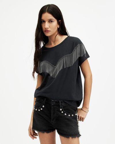 AllSaints Imogen Boy Tassel Front T-shirt, - Black